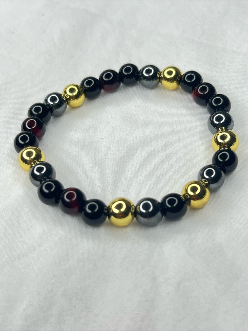 Gold & Black zinc  grey tiger eye Beaded Stretch Bracelet -